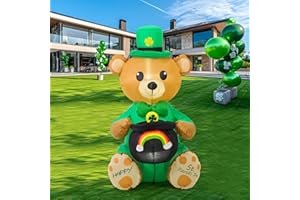 SHDEJTG 4 Ft St Patricks Day Inflatables Outdoor Decorations, Blow Up Inflatable Bear with Rainbow Jar Outdoor Yard Decoration with LED Light for Yard Garden Lawn Party