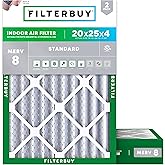 Filterbuy 20x25x4 Air Filter MERV 8 Dust &amp; Allergy Defense (2-Pack) | Electrostatic Pleated HVAC AC Furnace Filters Replacement, Made in USA (Actual Size: 19.50 x 24.50 x 3.63)