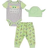 STAR WARS Baby Boys Baby Yoda Clothing 3-Piece Set with Baby Bodysuit, Pants, and Hat - Newborn Boy Outfits
