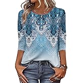 Zeagoo 3/4 Length Sleeve Women Tops Crew Neck Blouses Dressy Casual Summer T Shirts Loose Fit Business Work Clothes