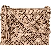 Eiyye Handmade Crochet Purse Boho Cotton Rope Crossbody Shoulder Bag with Tassel Casual Bag for Women