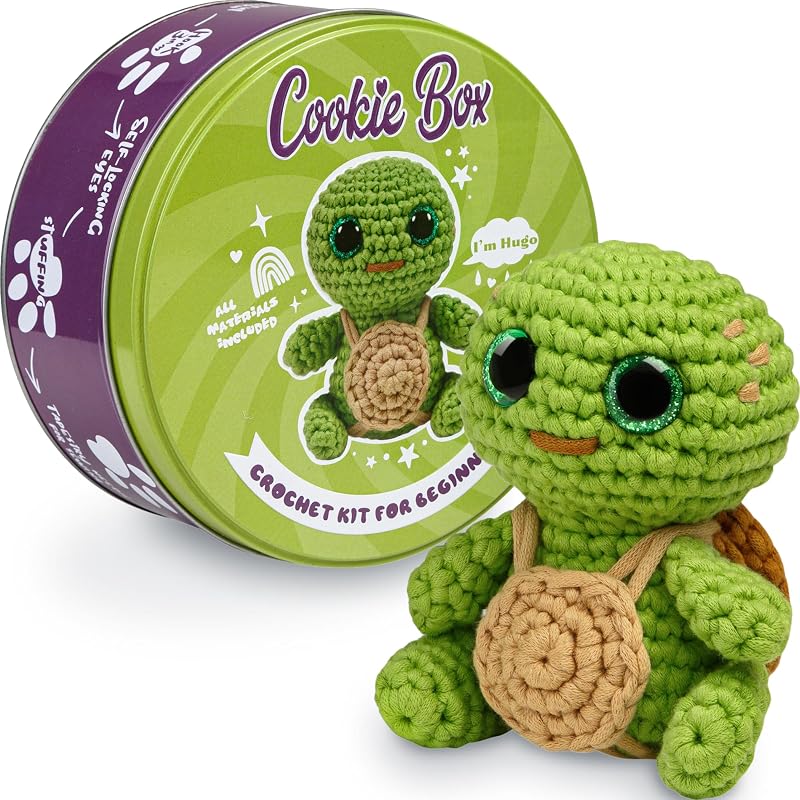 Cookie Box Original Crochet Kit for Beginners Turtle Hugo Amigurumi