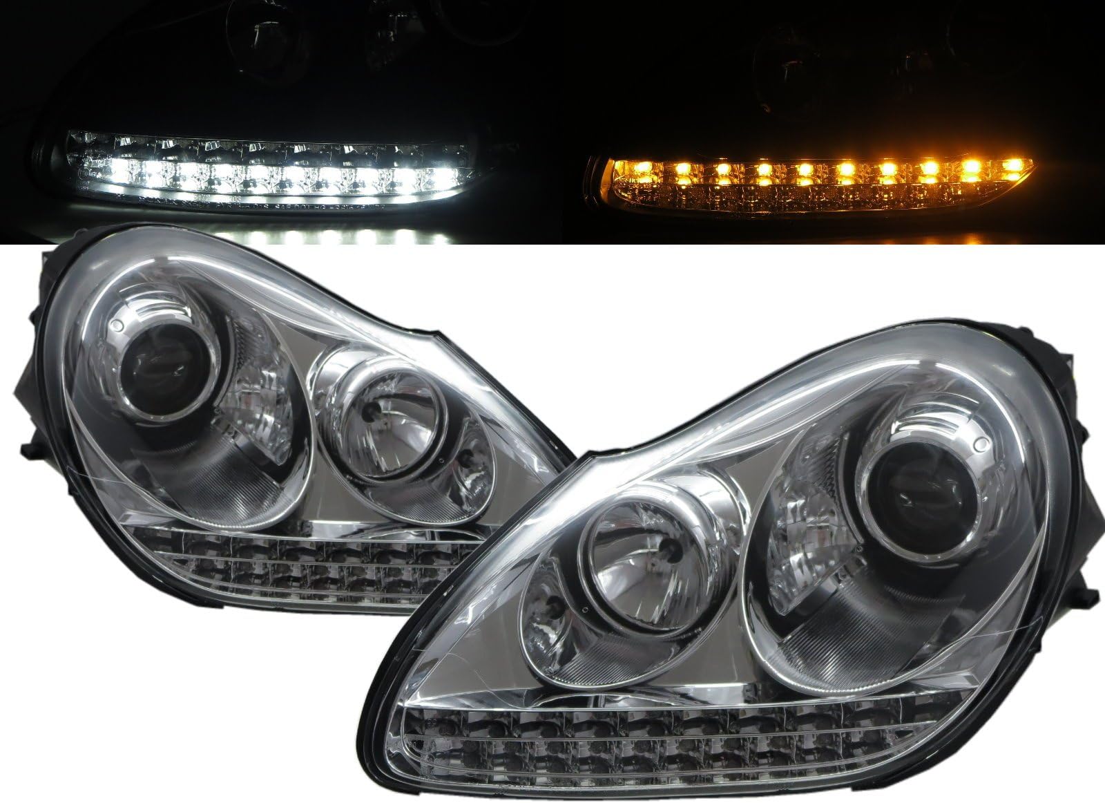 CrazyTheGod CAYENNE 955 9PA First generation 2003-2006 PRE-FACELIFT SUV 5D LED Headlight Headlamp XENON D1S CHROME RHD