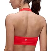 CRZ YOGA Butterluxe Halter Sports Bras for Women - Scoop Neck Padded Open Back Yoga Crop Gym Tops Low Impact