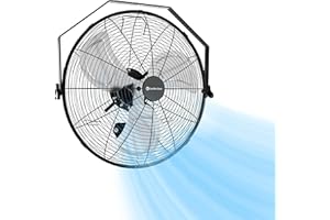 Comfort Zone 20-Inch Industrial Wall Mount or Floor Fan, 3-Speed All-Metal Fan with Adjustable Angle & Steel Mounting Bracket – Heavy-Duty Garage, Workshop, or Warehouse Fan, Black