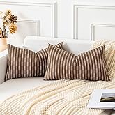 Kevin Textile Pack of 2 Farmhouse Decorative Throw Pillow Covers Boho Woven Texture Burlap Linen Cushion Cover Striped Pillowcase, Brown 12 x 20 inches 30 x 50 cm