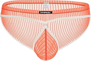 ZONBAILON Mens Bikini Pouch Underwear Sexy Stripe Low Rise Briefs Mesh Panties Breathable Cool S-2XL