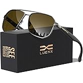 LUENX Aviator Sunglasses for Men Square Polarized Polygon Shades UV400 Sun Glasses with Accessories