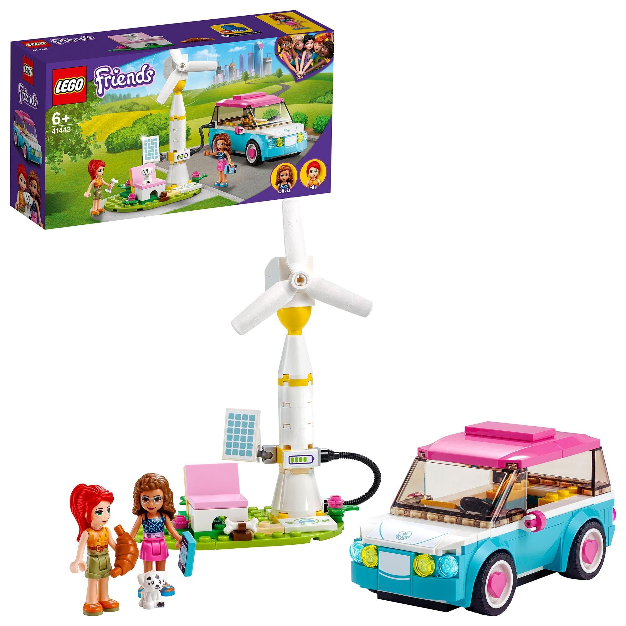 LEGO 41443 Friends Olivia's Electric Car Toy Vehicle for Girls, Boys and Kids 6 Plus Years Old, with Mia Mini-Doll & Puppy Figure Eco Education Playset