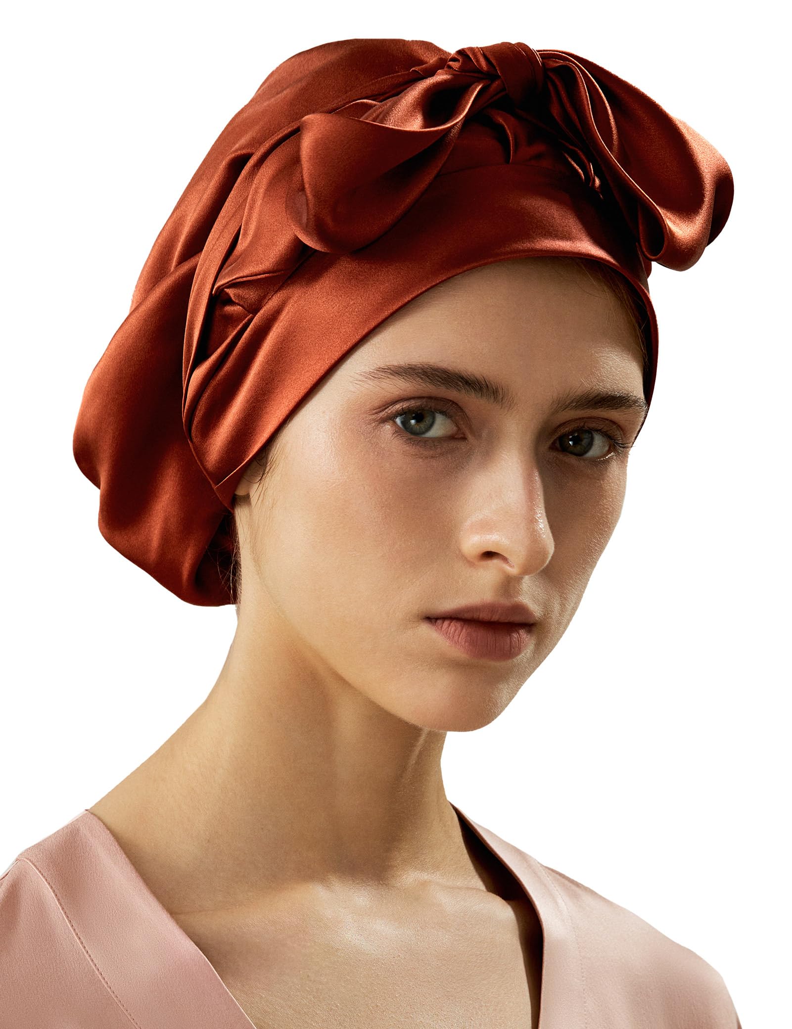 LilySilk LilySilk 100% 22MM Pure Mulberry Silk Sleep Cap Womens Natural Silk Bonnet for Sleeping and Hair Care Night Hair Wrap with Long Elastic Band for Stay On,Red Clay