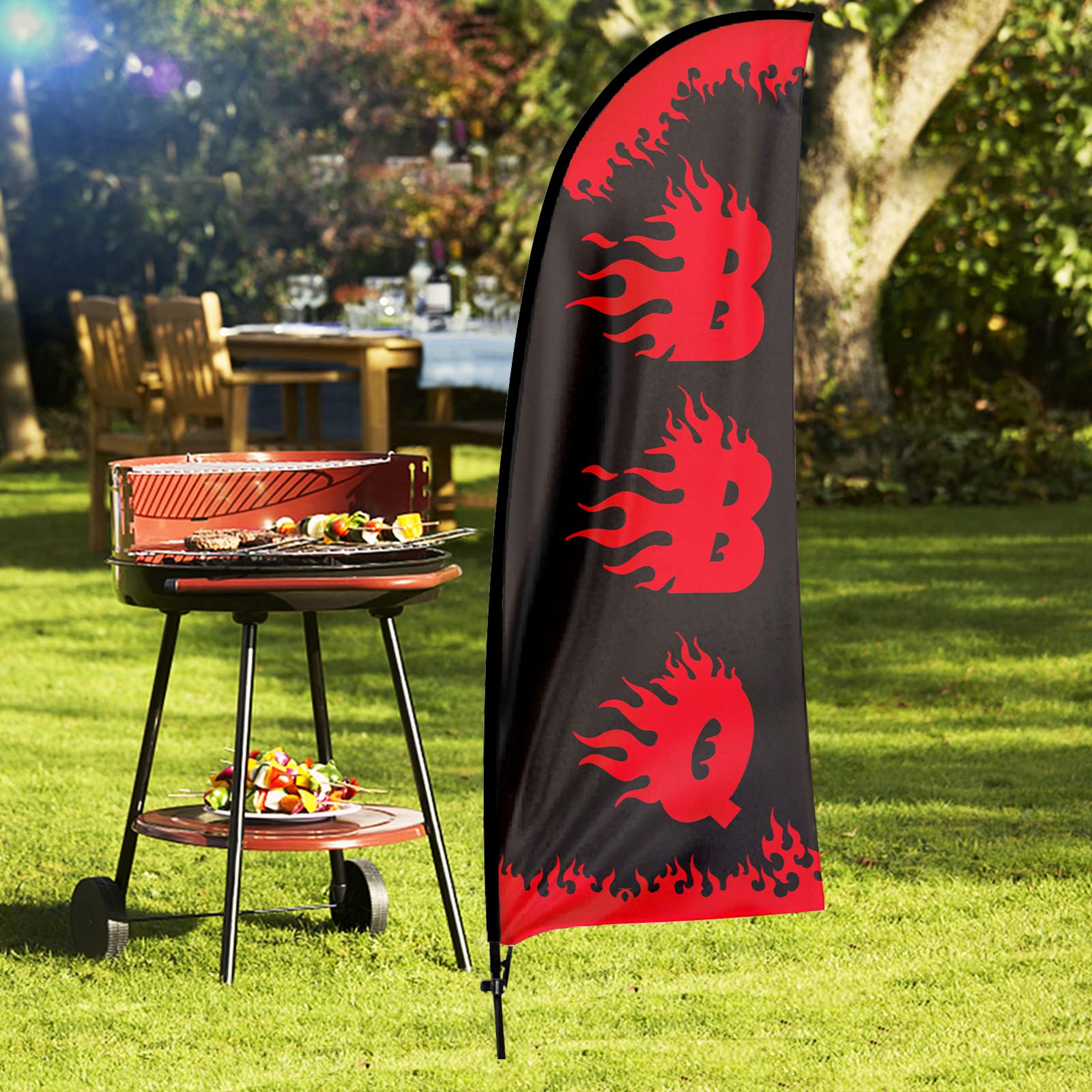 QSUM Barbeque BBQ Advertising Feather Swooper Flag Sign with Flag Pole Kit and Ground Spike