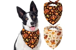 Oritasy Thanksgiving Fall Dog Bandanas, 2-Pack Triangle Reversible Turkey Pumpkin Pet Scarves, Premium Fabric, Bandana for All Boys Girls Dogs (Large, Style 1)