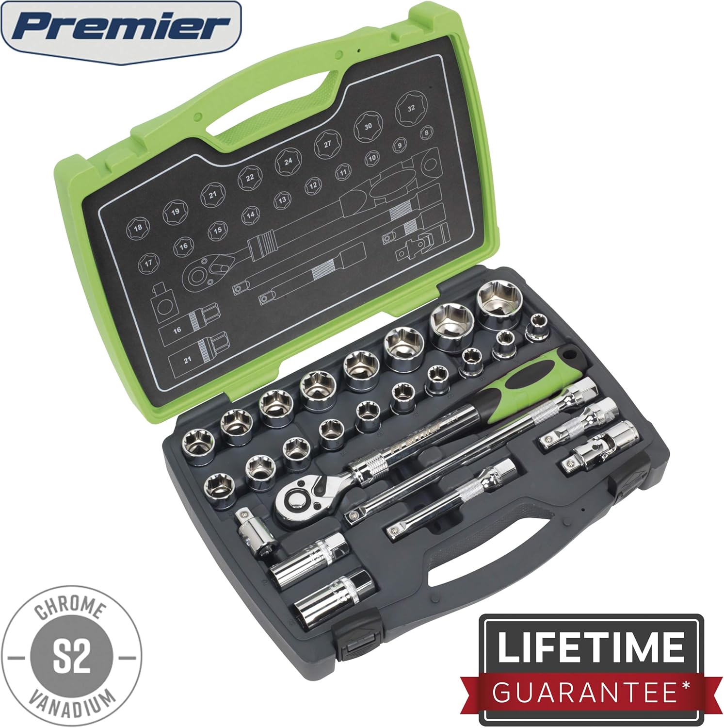 Sealey Ak7961 Socket Set 26Pc 1/2In Sq Drive 6Pt Walldrive Metric, Silver, 1/2"
