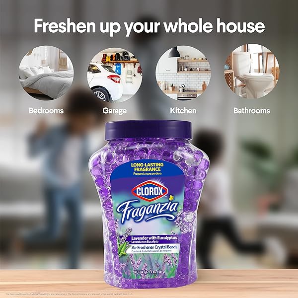 CLOROX FRAGANZIA CRYSTAL BEADS AIR FRESHENER TWIN PACK, LONG LASTING ROOM DEODORIZER AND ODOR ELIMINATOR GEL BEADS FOR HOME, CAR, OR OFFICE, LAVENDER WITH EUCALYPTUS SCENT, 24 FL OZ