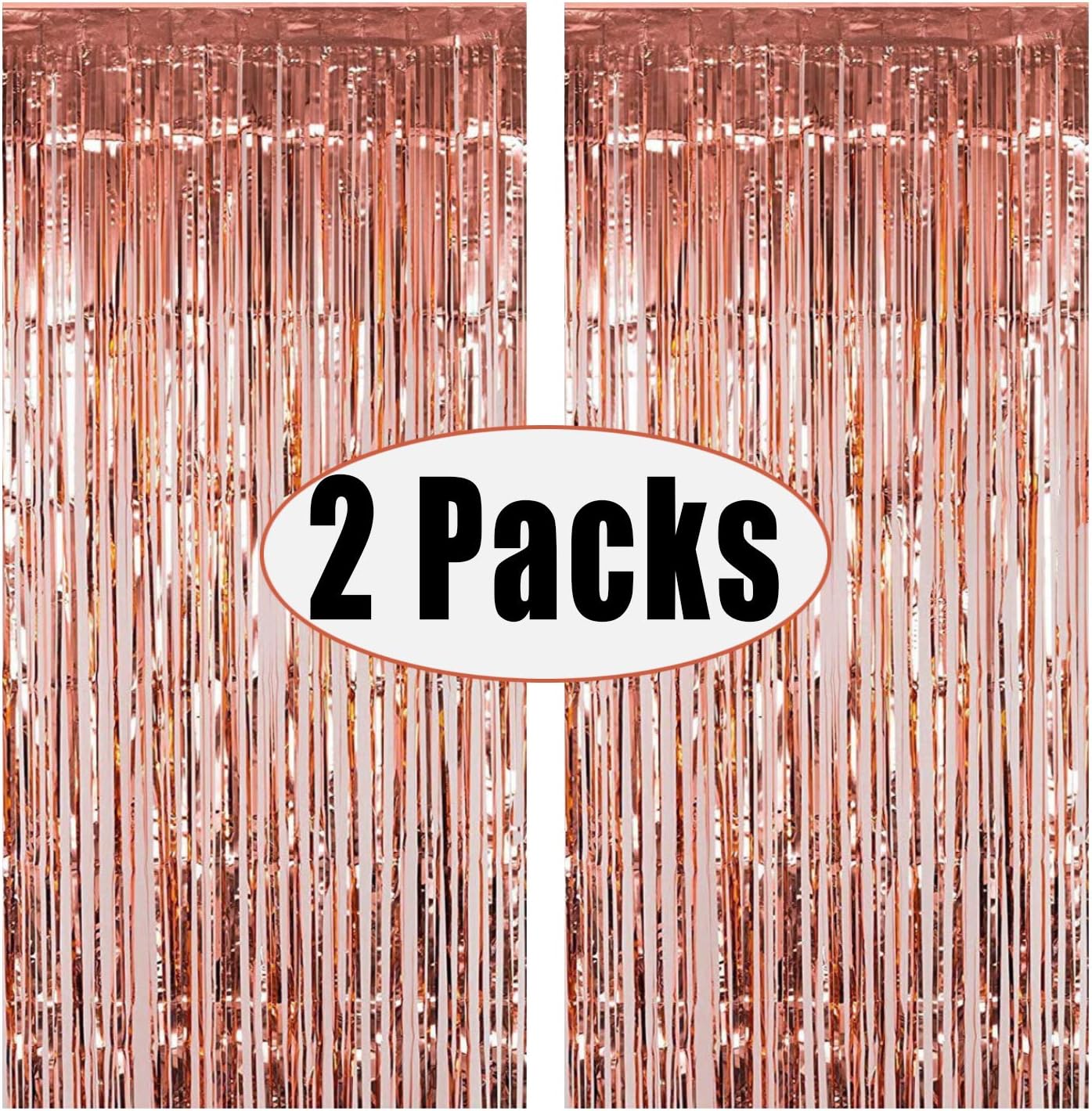 Fecedy 2pcs 3ft x 8.3ft Rose Gold Metallic Tinsel Foil Fringe Curtains Photo Booth Props for Birthday Wedding Engagement Bridal Shower Baby Shower Bachelorette Holiday Celebration Party Decorations: Toys & Games