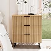 Royal Windsor Large Night Stand Fluted Nightstand with 3 Drawers, Side End Table with Storage, Modern Oversized Nightstands Bedside Table for Bedroom, Natural Oak