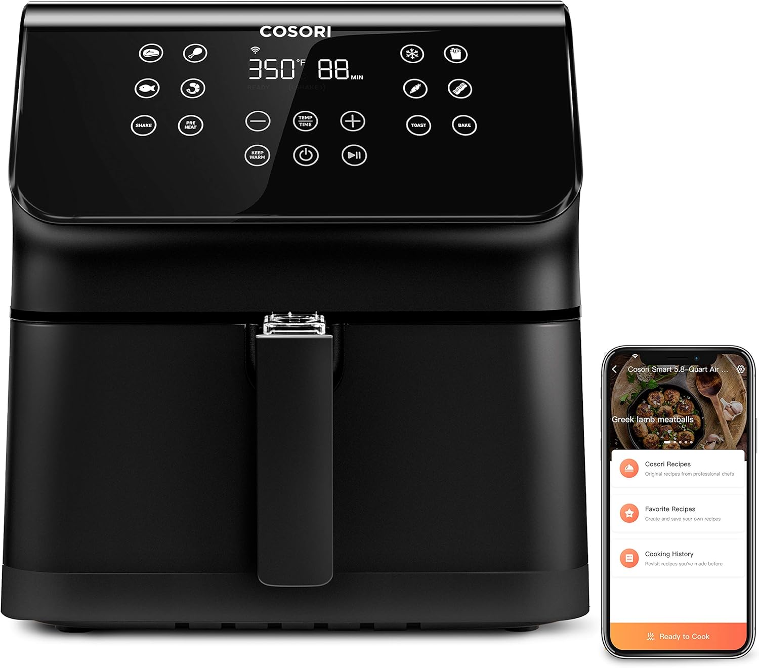 COSORI Smart Air Fryer Oven 5.8QT with Cookbook(100 Recipes) WiFi App