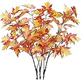 DuHouse 3PCS Artificial Maple Leaves Branches, Fall Faux Maple Leaf Stems for Vase, Autumn Decorations for Home, Thanksgiving, Halloween, Wedding Centerpiece Decor