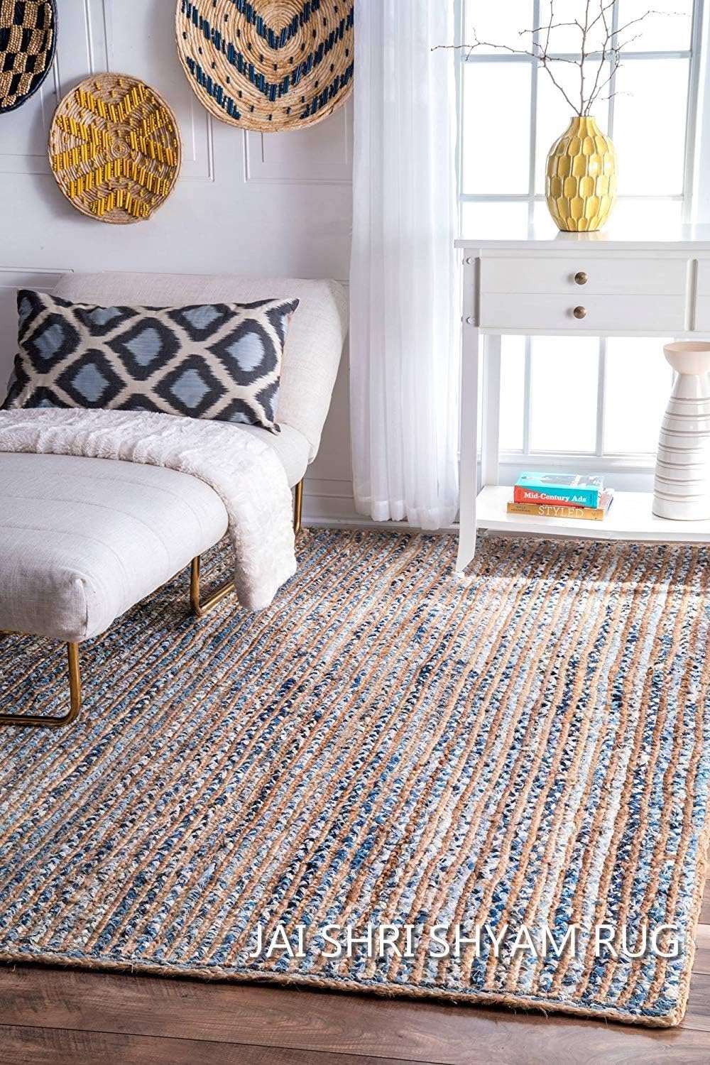 Jai Shri Shyam Jute Denim Contemporary Rug (Natural, 3 X 5 Feet)