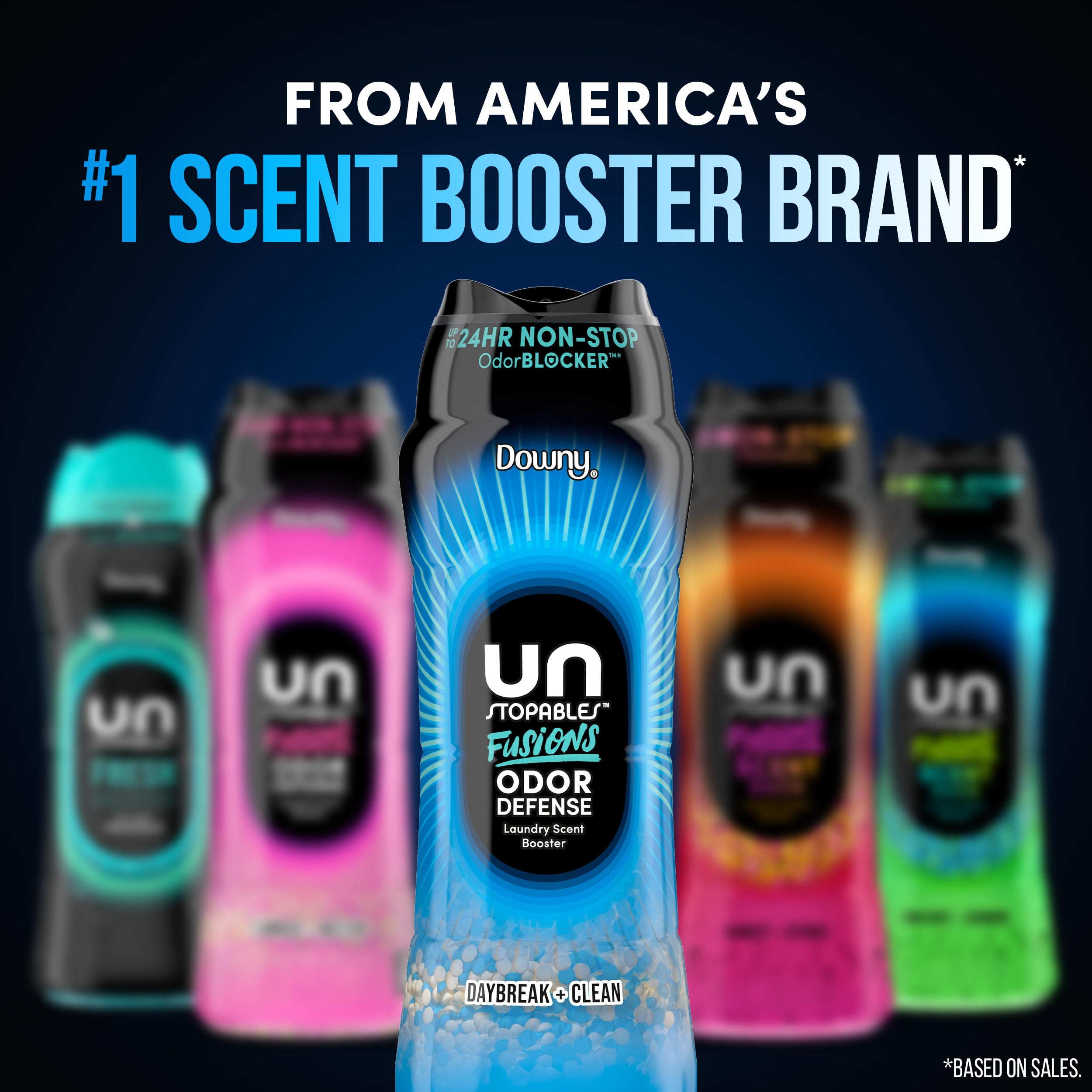 Downy Unstopables Fusions Odor Defense In-Wash Laundry Scent Booster Beads, Daybreak + Clean Scent, 21.1 OZ, 2-in-1 Laundry Beads for Odor Defense