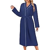 Ekouaer Robes for Women Long Sleeves Bathrobe V Neck Cozy Housecoat Lightweight Fleece Robe with Pockets S-XXL
