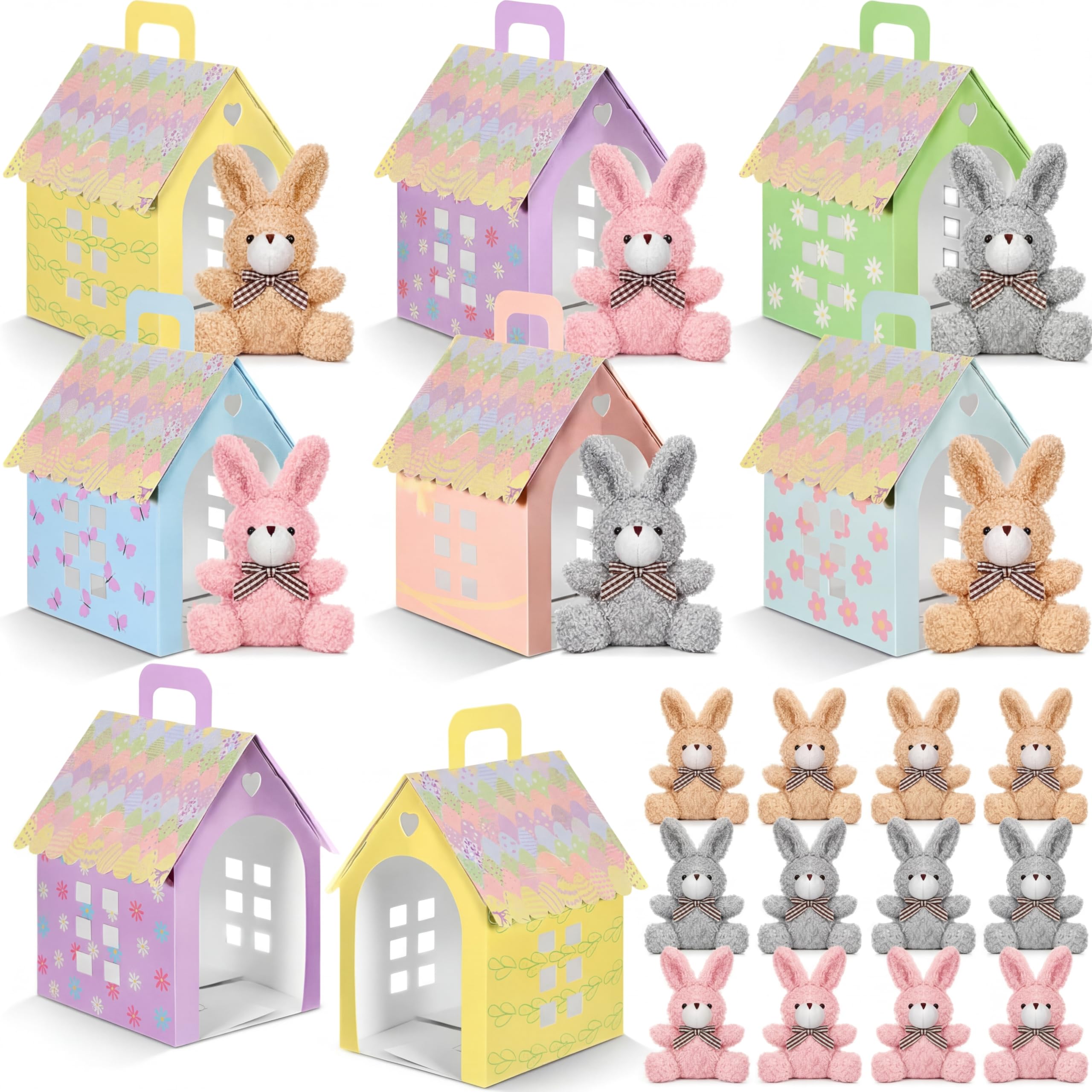 Photo 1 of ** missing bunny ** Ceenna Easter Bunny Party Favors 12 Mini Bunny Rabbit Keychain with 12 Foldable Pastel Paper Box Easter Gift Adopt an Animal Party Favor