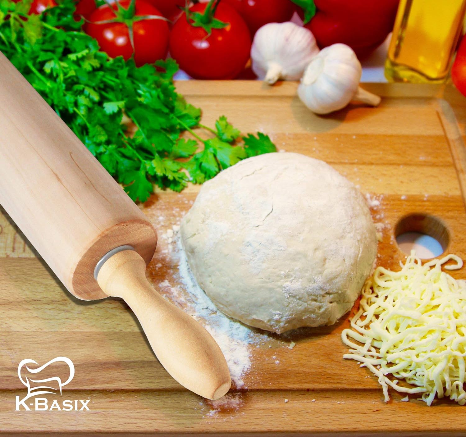 K BASIX Classic Wood Rolling Pin, Non-Stick Rolling Pin for Baking, Professional Dough Roller, Used by Bakers & Cooks for Pasta, Cookie Dough, Pastry, Bakery, Pizza, Fondant, Chapati, 16.5” by 2.2”: Kitchen & Dining