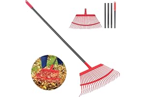 SURPRIZO Garden Leaf Rake with 62 Inch Adjustable Long Steel Handle, 25 Metal Tines 18.1" Wide Garden Rake for Lawns Shrub Debris and Flower Beds
