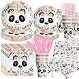 HIPVVILD Panda Party Supplies, Panda Birthday Party Decorations For Girls, Panda Plate, Cup, Napkin, Tablecloth, Cutlery, Straw, Panda Party Decorations Tableware For Birthday & Baby Shower | Serve 24