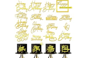 RASSLISA 15 PCS Gold Happy Birthday Cake Toppers Mirror Acrylic Cake Topper Side Cake Decorations Gold Cake Inserts Cake Decorating Supplies Cupcake Toppers for Birthday Party Cake Desserts Pastries 15 Styles