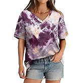Aokosor Womens V Neck Short Sleeve T Shirts Summer Tops 2025 Casual Loose Tees Trending Now S-4XL