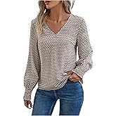 winkbay Women's Elegant Lantern Long Sleeve Blouses Fall Printed V Neck Dressy Casual Work Tops