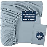 LANE LINEN Twin Fitted Sheets - 100% Organic Cotton 2-Piece Set (1 Fitted Sheet, 1 Pillowcase), Percale Weave, Bottom Sheet, Soft, Breathable, Fits Mattress Upto 15' Deep -French Blue (No Flat Sheet)