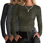 Oakgarden 3 Pack Women's Ribbed Sweaters Long Sleeve Crew Neck Fitted Tops Lightweight Pullover Sweater Thermal Undershirts