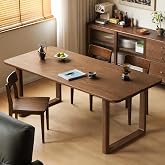 YESWOOD Oak Dining Table for 6, Solid Wood Dining Table with Square Legs | 63&rsquo;&rsquo; Modern Rectangular Kitchen Table with Large Tabletop， Farmhouse Dinner Table for Kitchen, Living Room, Study, Walnut