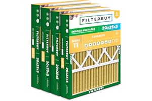 Filterbuy 20x25x5 Air Filter MERV 11 Superior Pet & Allergy Defense (4-Pack), Pleated HVAC AC Furnace Filters for Honeywell FC100A1037, Lennox X6673, and More (Actual Size: 19.88 x 24.75 x 4.38)