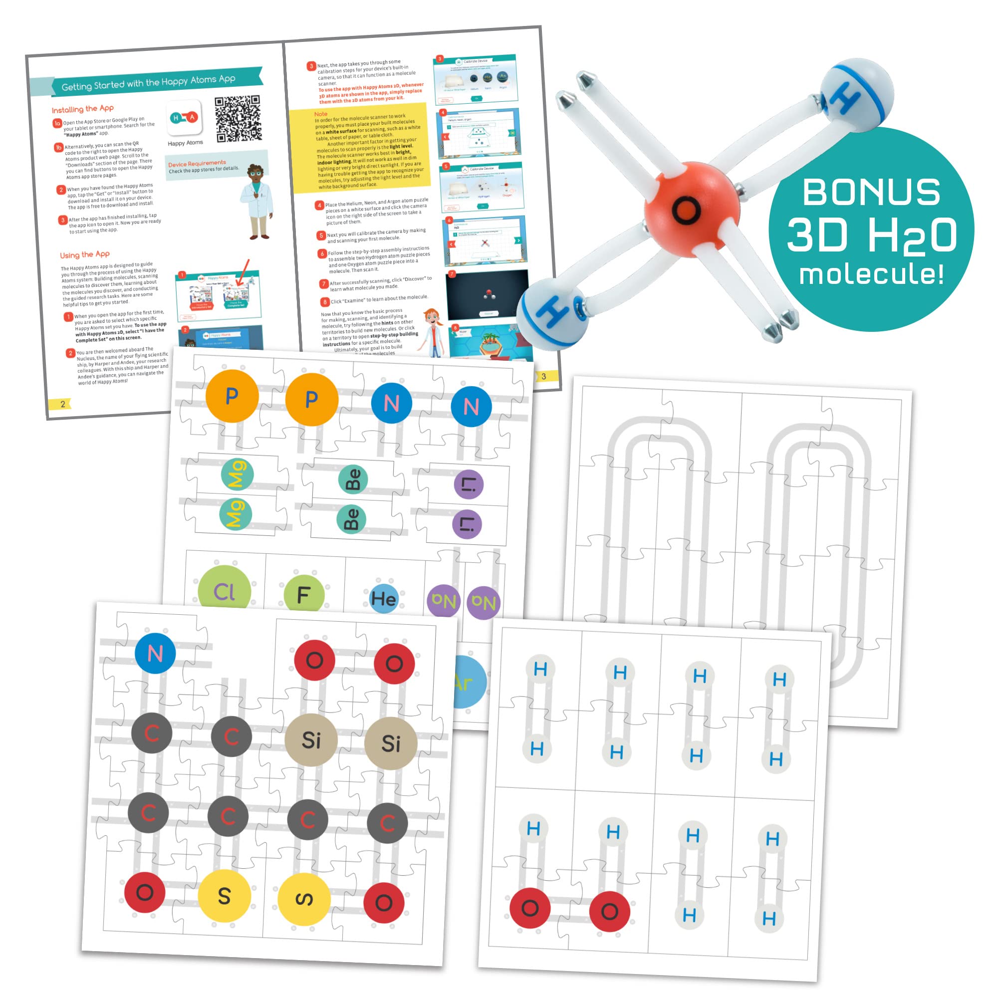 Happy Atoms 2D: Interactive Chemistry Puzzles | Intro to Atoms, Molecules, Bonding | Create Thousands of Molecules with Card-Based, Jigsaw Puzzle Atoms & Free Educational App for iOS, Android
