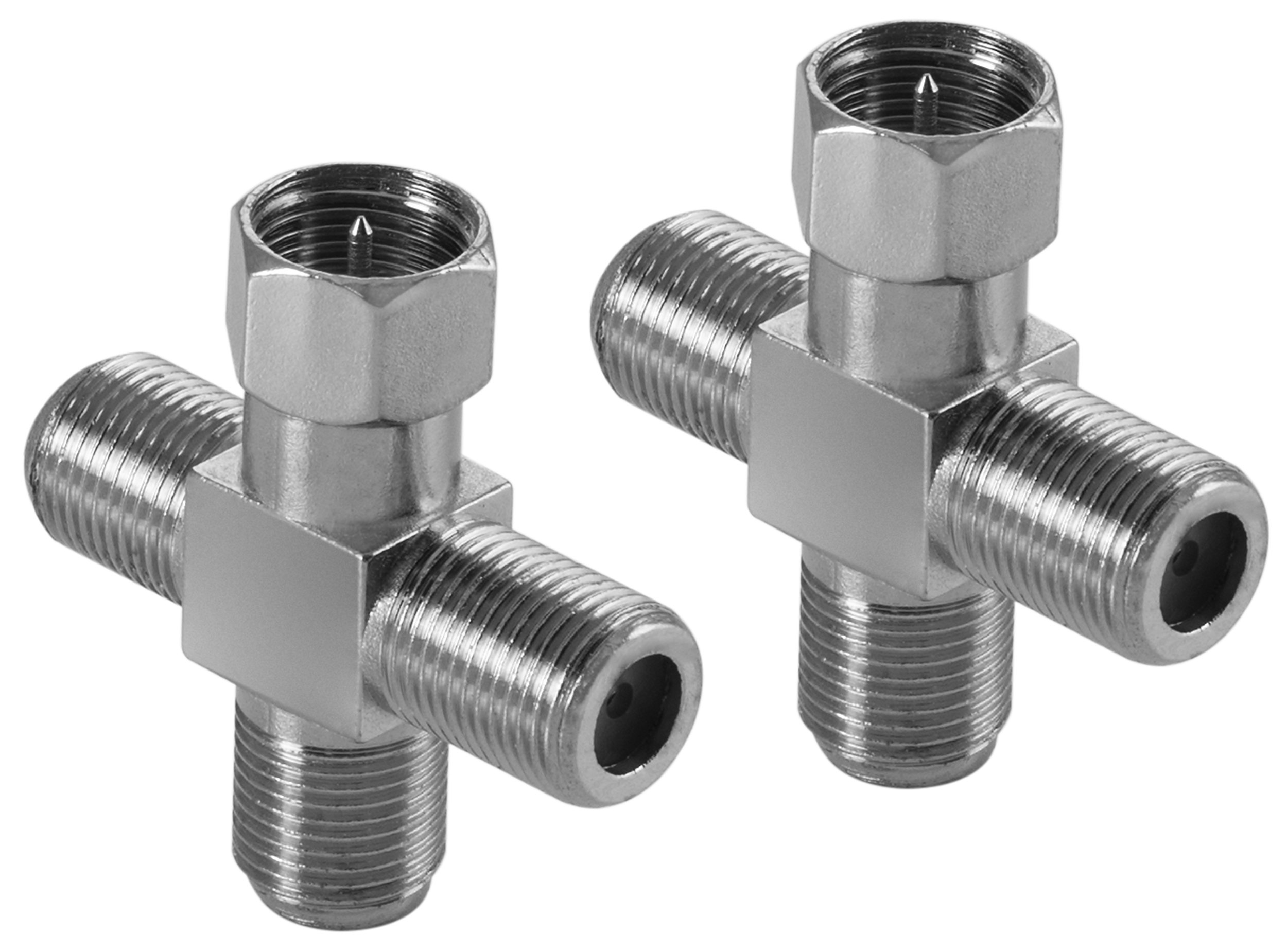 POPPSTAR 2x Sat TV Coax distributor cross-piece (3x F-socket to 1x F-plug (6-edge nut)), silver