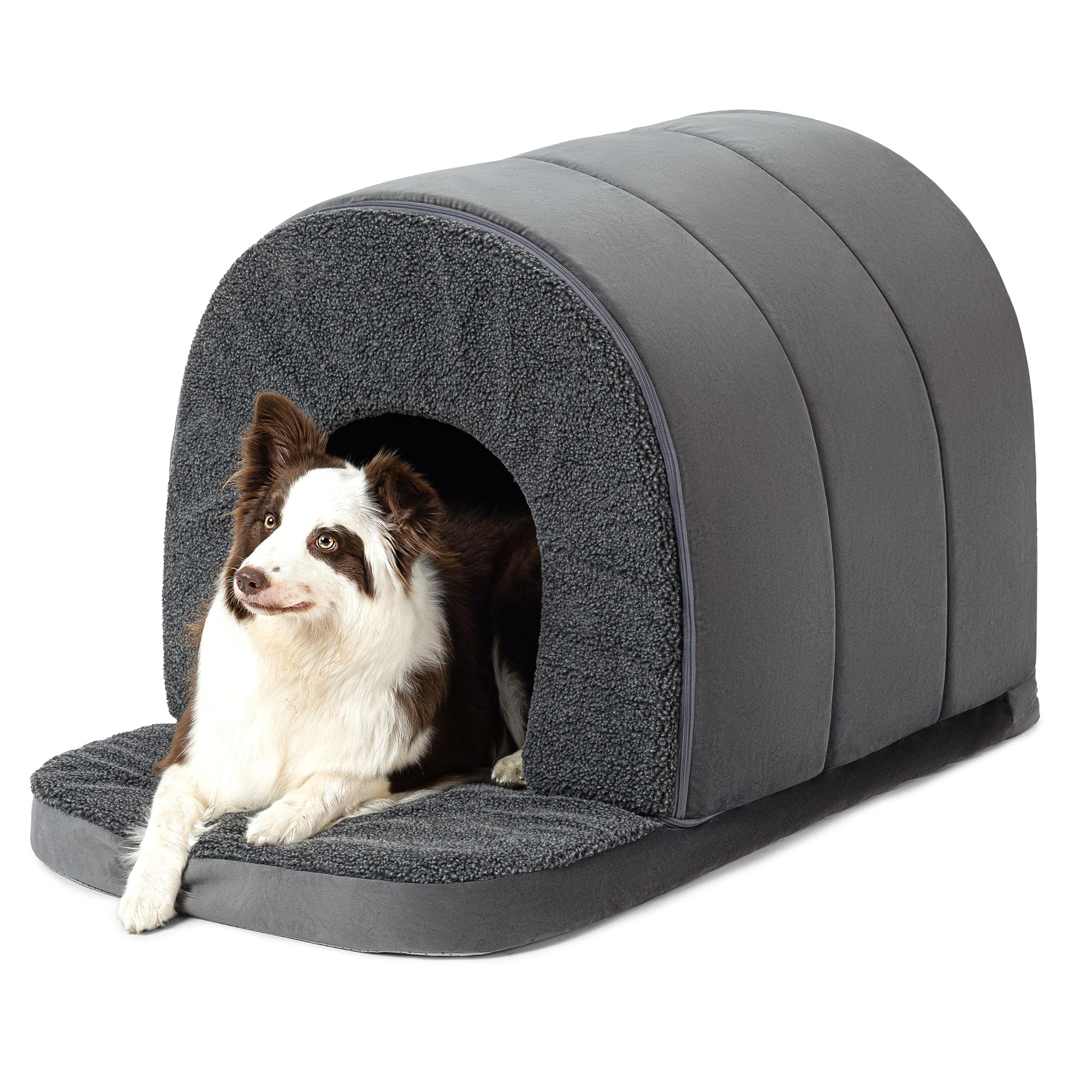 Photo 1 of PELZIN Indoor Dog House - Orthopedic Dog Tent Bed w/Egg-Crate Foam - Pet Bed with Cover Cave - Waterproof Lining - Nonskid Bottom, Ideal for Large Breeds & Fits 36-Inch Crate - 35"x22"