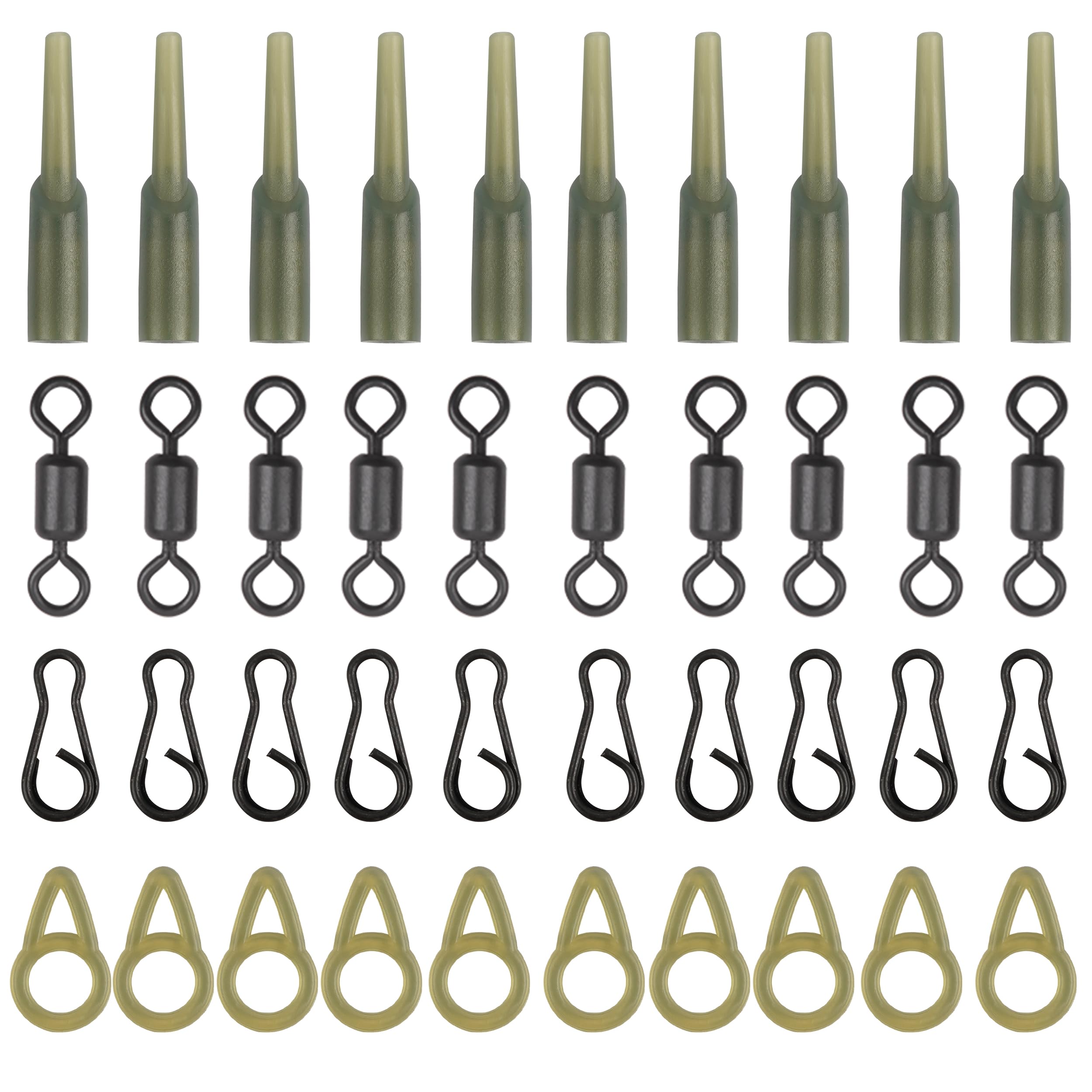 Carp Fishing Running Rig Kit 40pcs Carp Fishing Accessories with Weight Clips Rolling Swivels Run Rings Fast Link for Helicopter Rig Connector Terminal Tackle Accessories