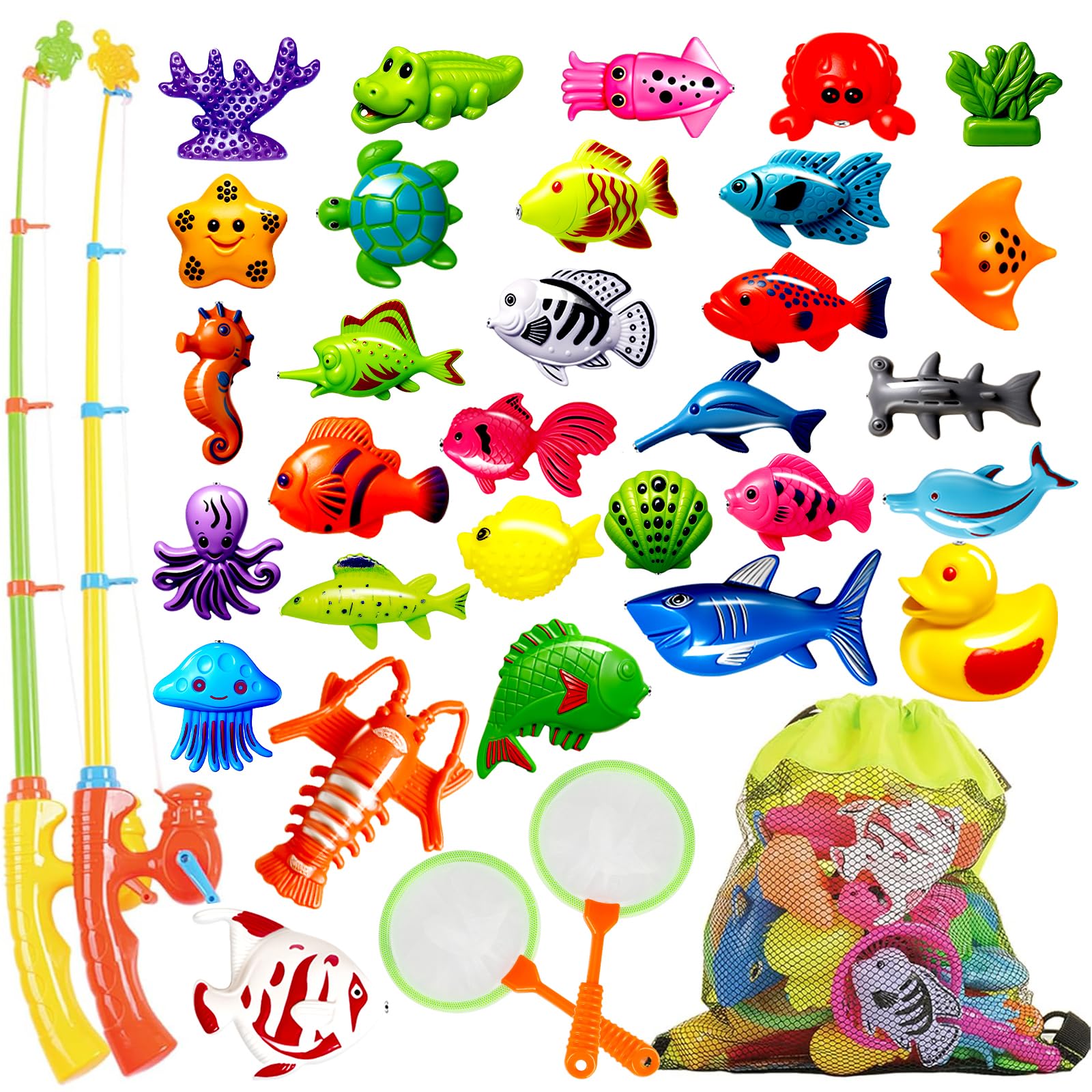 Goody King Magnetic Fishing Game Pool Toys for Kids - Outdoor Indoor Water Table Toys Carnival Party Water Bath Toy for Toddlers 1-3 4 5 6 Years Old 2 Players Gift (Medium)
