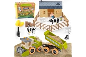 Eaciilee Sandbox Toys - Combine Harvester Truck Toy with Trailer - Farm Sand Box Toys Vehicle with Farm Animal Cows, Lambs, Outdoor Beach and Sand Toy Trucks - Gifts for Boys Girls Kids