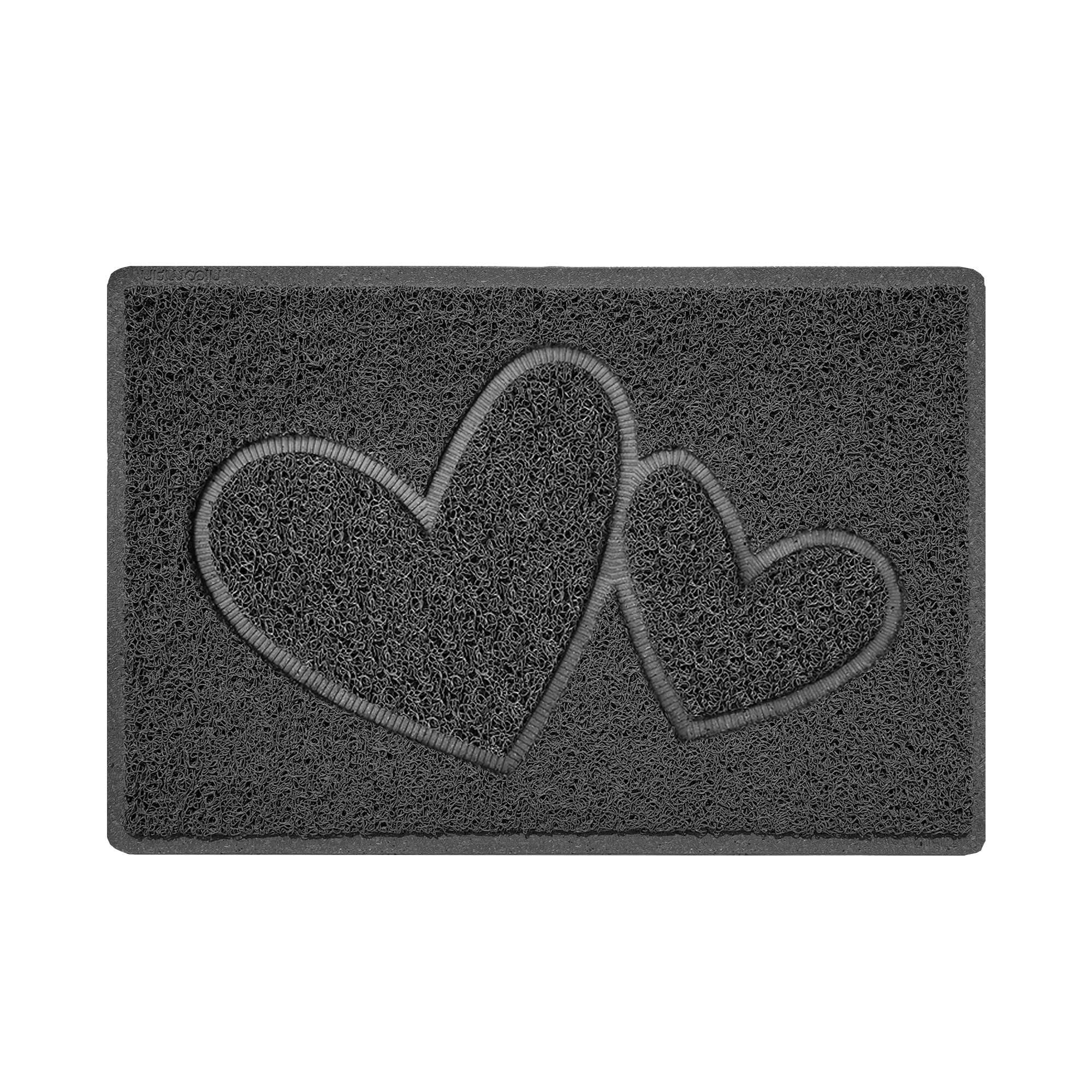 Nicoman Double Heart Embossed Shape Door Mat Dirt Trapper PVC Spaghetti Mat Washable Quick Drying Barrier Doormat-Dark Grey (Watertight Rubber-Back)-Small (60x40cm)