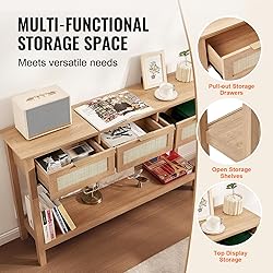 VEVOR Rattan Console Table with 3 Storage