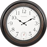 Crosstime 18 Inch Outdoor Clock with Thermometer Waterproof Bronze Garden Clock