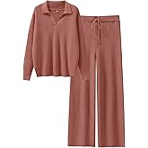ANRABESS Women Two Piece Outfits Sweater Sets Lounge Waffle Knit Pullover Matching Wide Leg Pants Tracksuit 2025 Fall Fashion