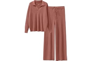 ANRABESS Women Two Piece Outfits Sweater Sets Lounge Waffle Knit Pullover Matching Wide Leg Pants Tracksuit 2025 Fall Fashion