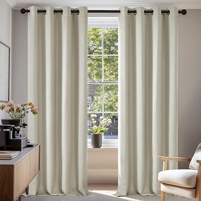 Deconovo Eyelet Room Darkening Curtains 42x63 Beige 2 Panels Thermal Insulated