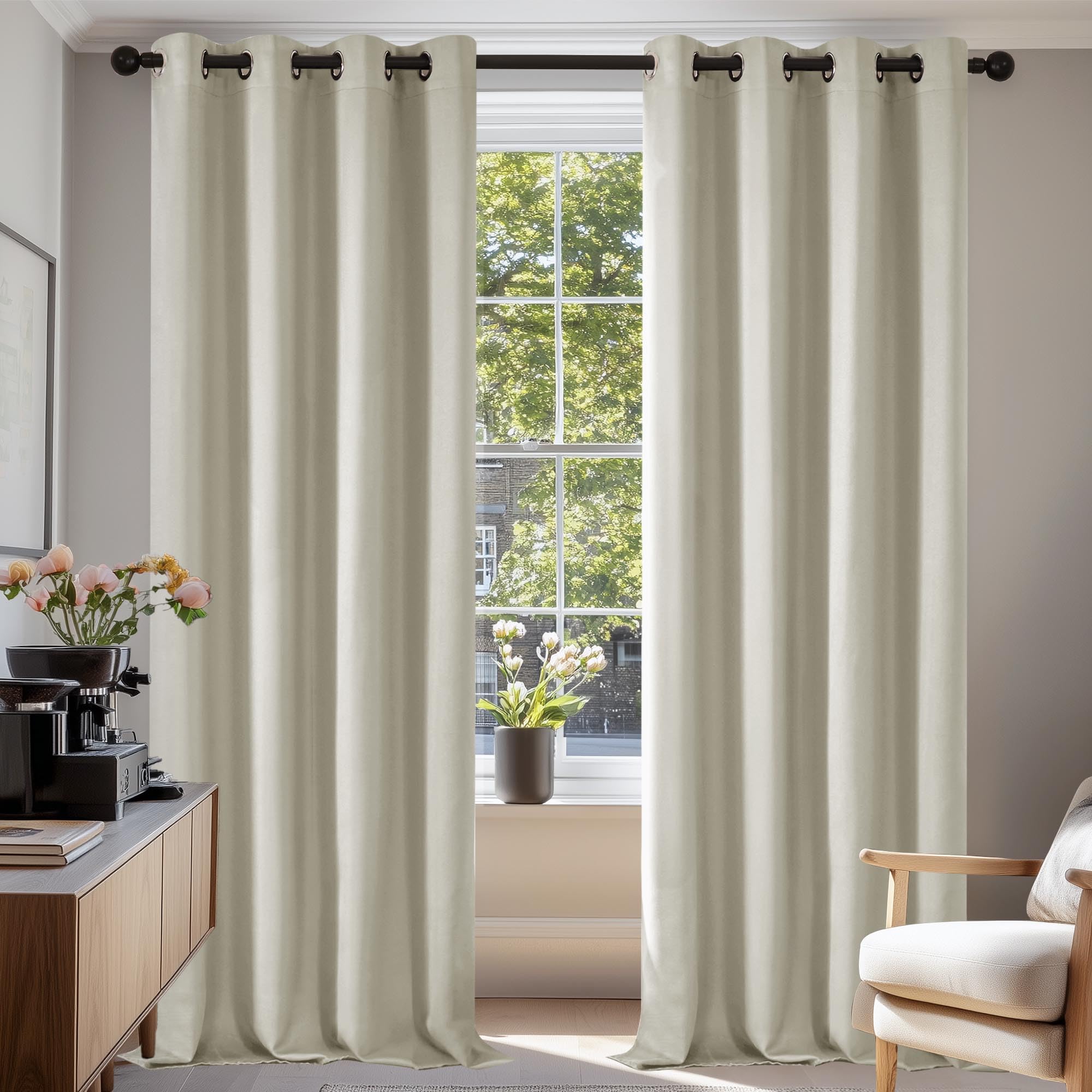 Deconovo Energy Saving Eyelet Room Darkening Curtains Thermal Insulated Window Treatments Curtains for Nursery Light Beige 42 x 63 Inch 2 Panels