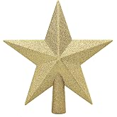 Aneco Glitter Mini Christmas Tree Topper Shatter-Proof Small Christmas Tree Decoration Treetop for Holiday Ornament or Home Decor, (Gold, 4 inch)
